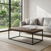 Walnut Coffee Table | Modern Industrial Rectangular Table With Black Metal