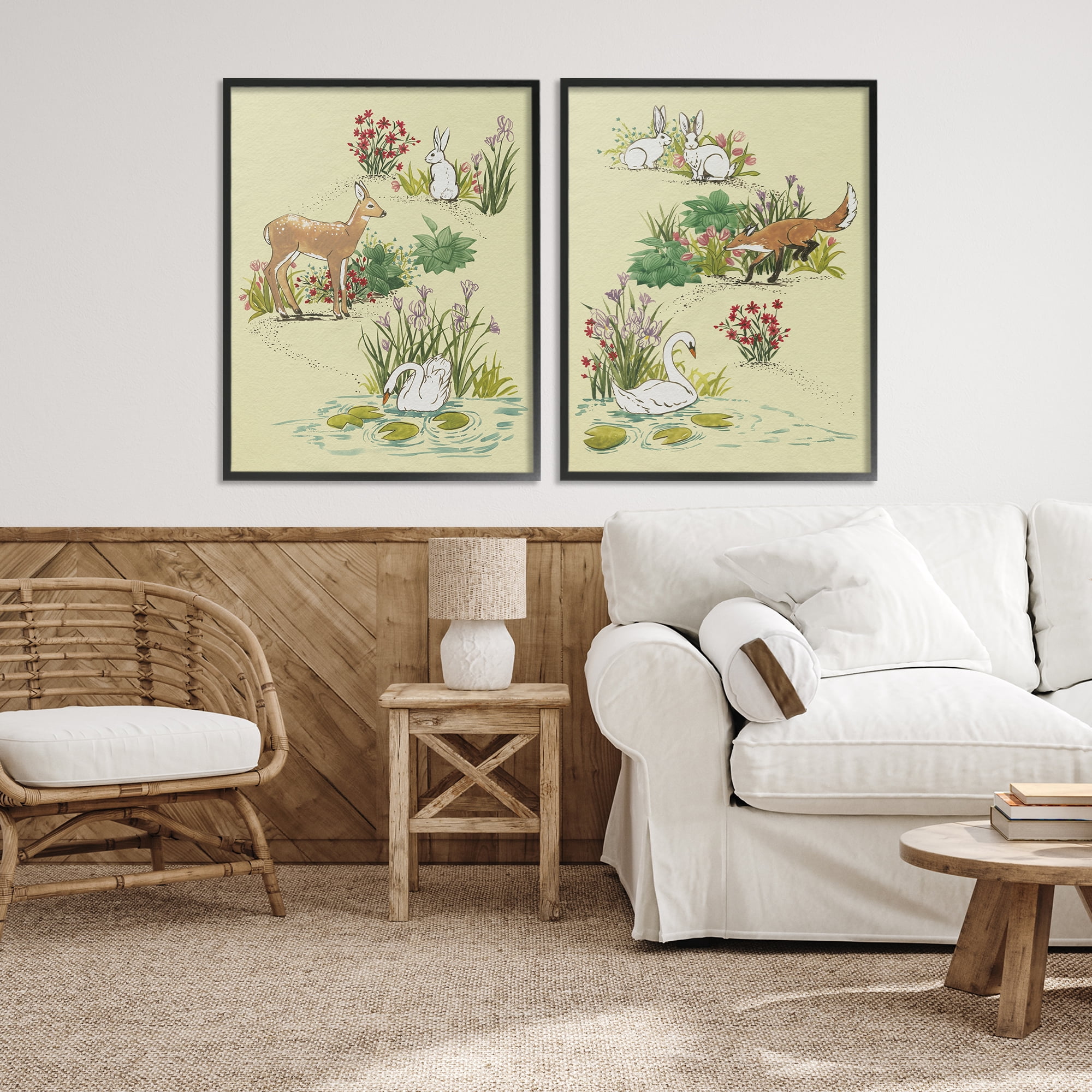 Stupell Industries Spring Animals in Nature 2 Piece Black Framed Giclee Art Set, design by Grace Popp