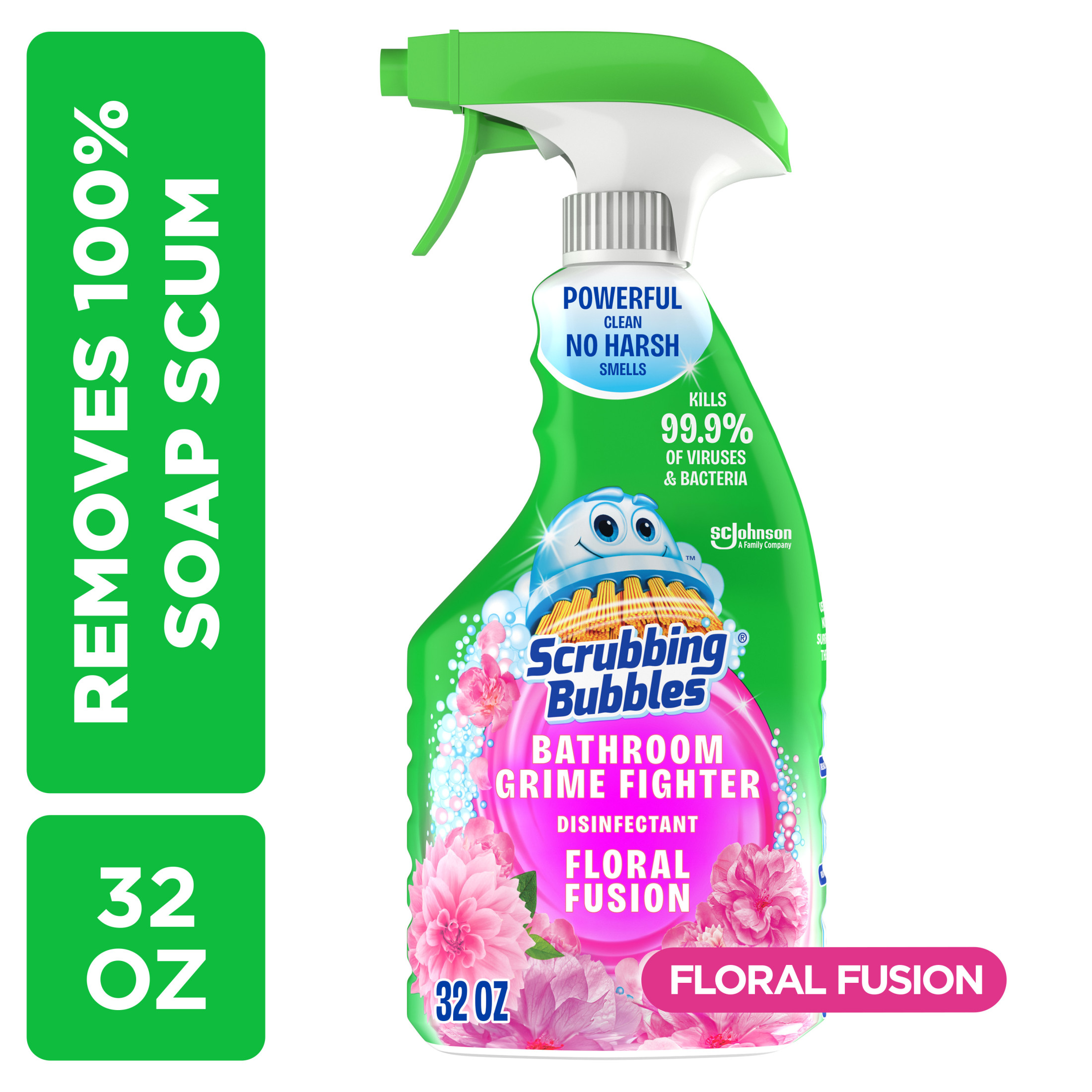 Scrubbing Bubbles Disinfectant Bathroom Shower & Tub Cleaner Grime Fighter Spray, Floral Fusion, 32 oz