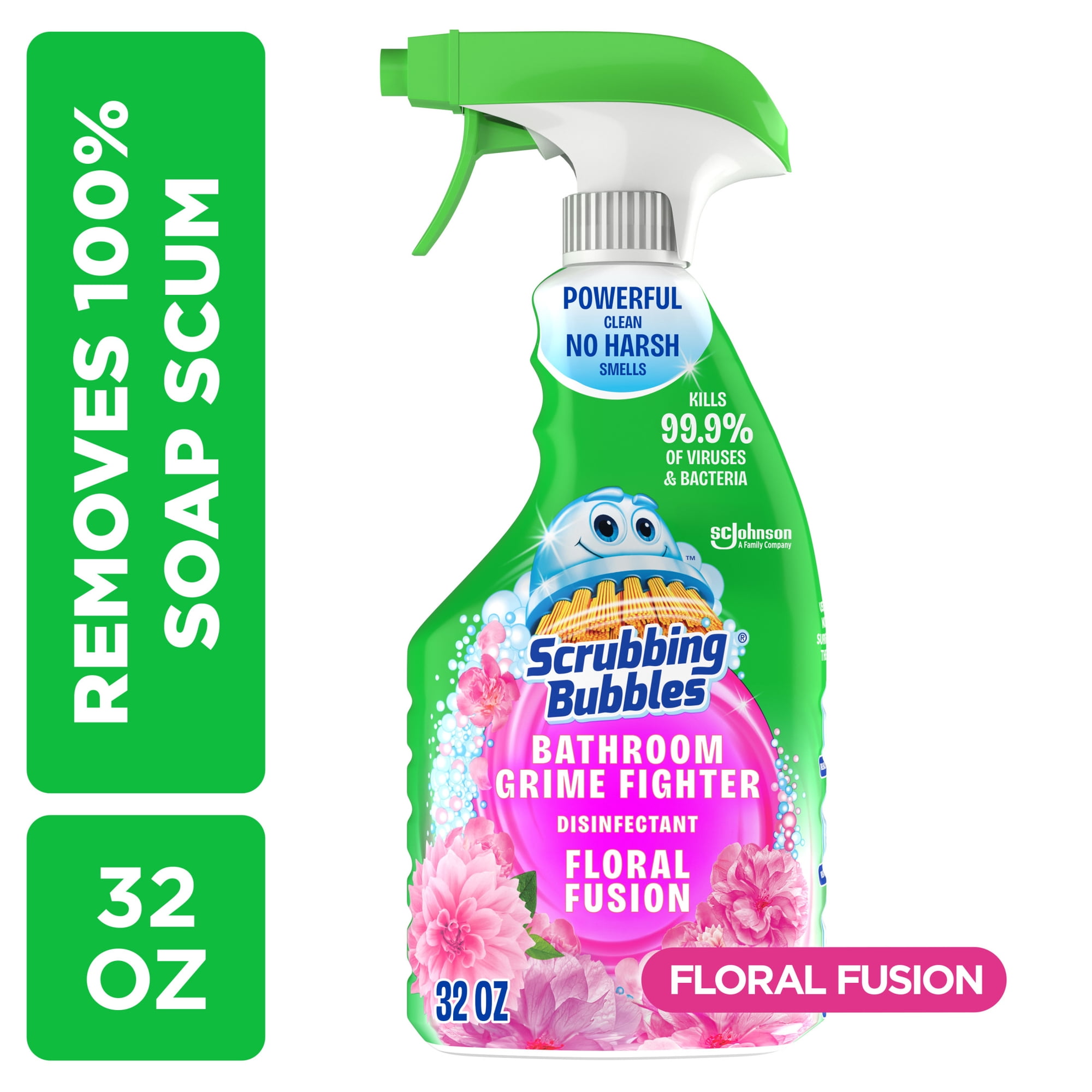 Scrubbing Bubbles Disinfectant Bathroom Shower & Tub Cleaner Grime Fighter Spray, Floral Fusion, 32 oz