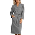 thumbnail image 4 of Wensltd Women's Nightgowns Solid Terry Cloth V Neck Long Sleeve Tie Waist Bath Robe with Pockets for All Season, 4 of 8
