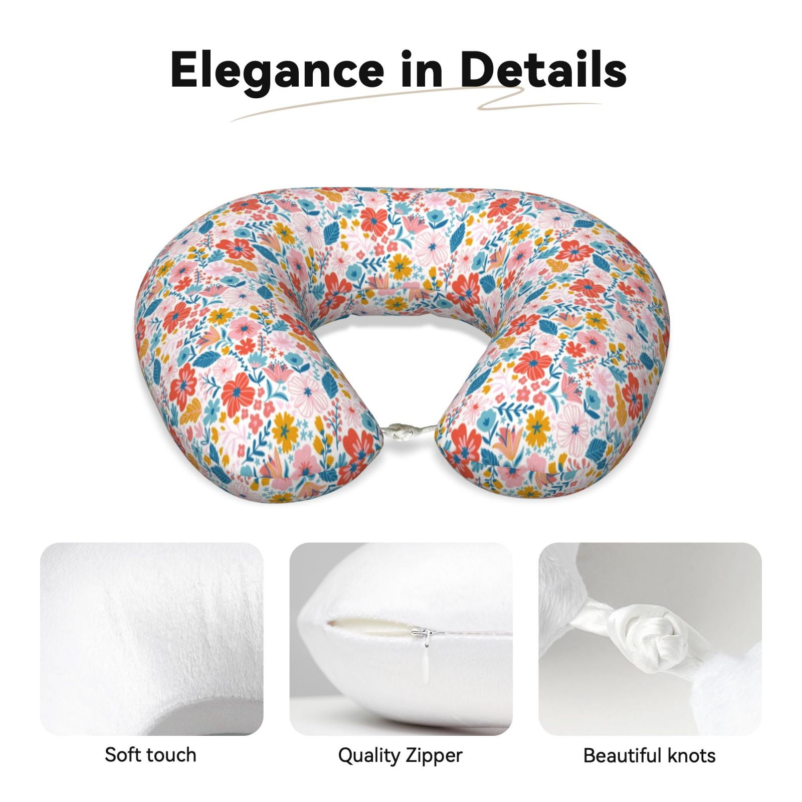 Xecao Floral Ditsy Print Memory Foam Cervical Neck Pillow Versatile U-Shaped Pillows for Home,Office,Camping,Travelling,Soft Washable Cover