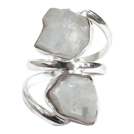 Rainbow Moonstone Ring, Rough Moonstone Gemstone Ring, June Birthstone, Double Stone, 925 Sterling Silver, Womens Ring, Christmas, Thanksgiving, Handmade, Statement Jewelry, Rough Gemstone Jewelry