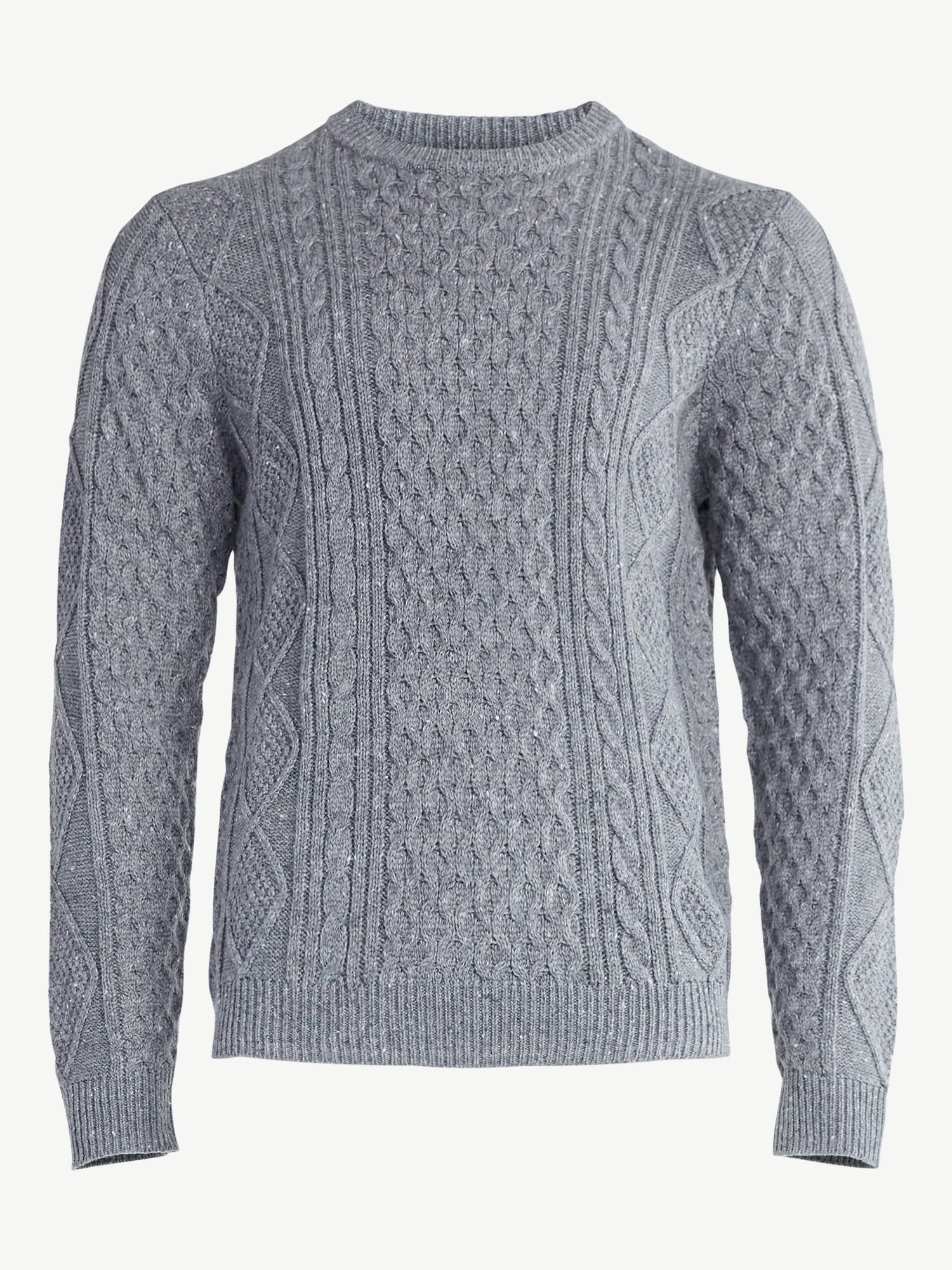 Free Assembly Men's Fisherman Crewneck Sweater with Long Sleeves, Sizes XS-3XL