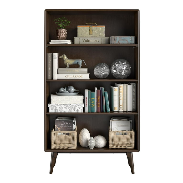 Novogratz Brittany Mid-Century Modern 4 Shelf Bookcase, Walnut