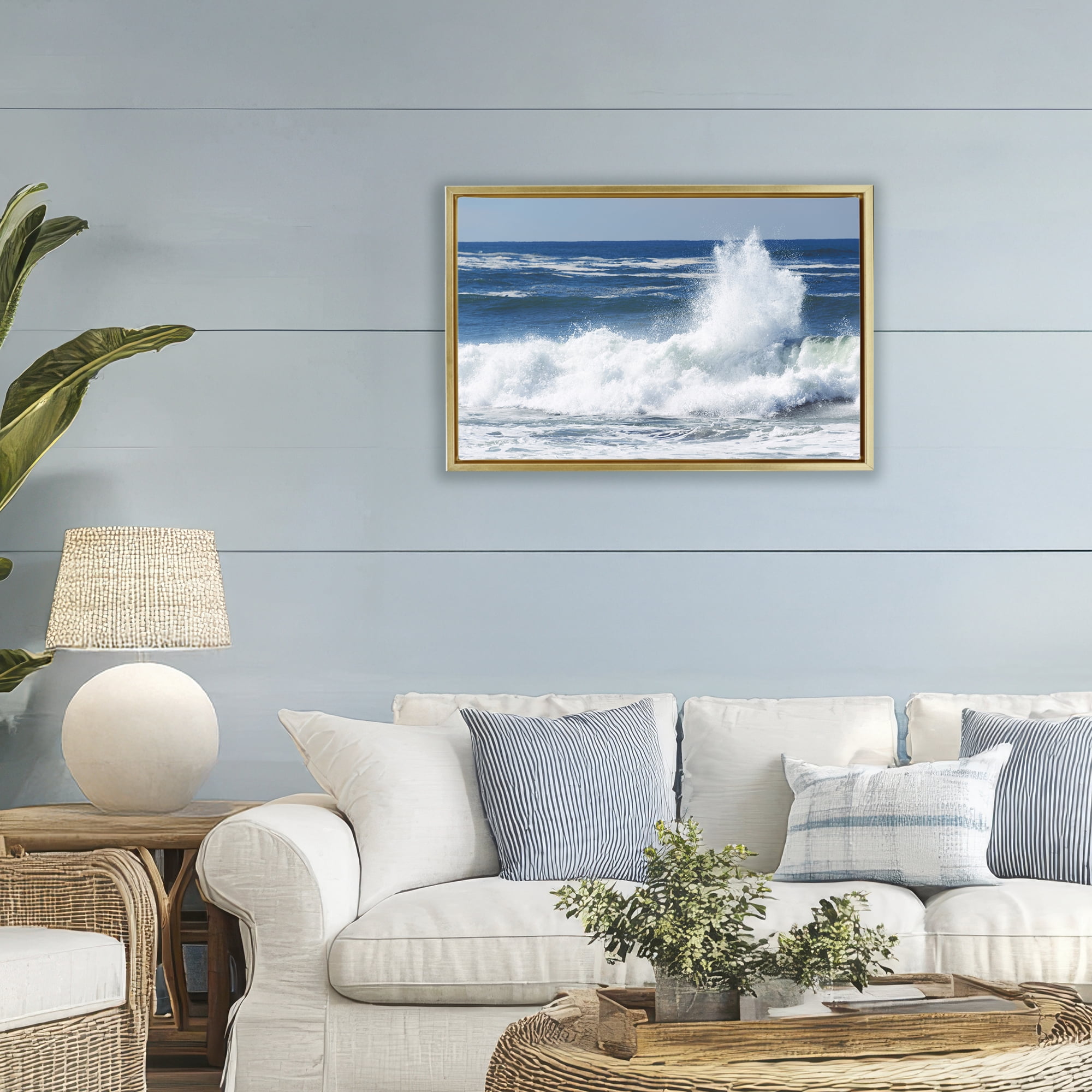 Stupell Industries Crashing Waves Splash Gold Framed Floater Canvas Wall Art, design by JLM Photographs