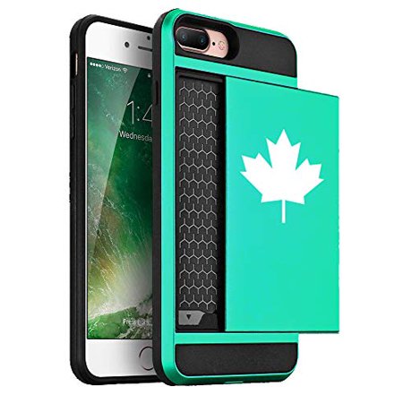 Wallet Credit Card ID Holder Shockproof Hard Case Cover for Apple iPhone Maple Leaf Canada (Seafoam-Green, for Apple iPhone 7 / iPhone (Best Credit Card For Costco Canada)