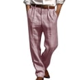 thumbnail image 3 of fheaev Pleated Front Casual Pants for Men Straight Leg Flat Front Solid Color Dress Trousers with Double Pocket Classic Fit Pants for Office, 3 of 6