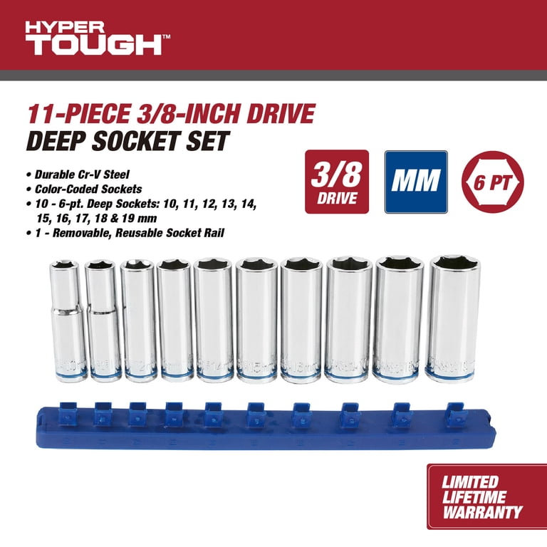 Hyper Tough 11-Piece 3/8-inch Drive Deep Metric Socket Set (mm