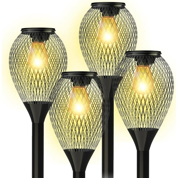 Solar Pathway Lights Outdoor, Solar Garden Lights Outdoor with IP65 Waterproof,Auto On/Off Outdoor Solar Lights for Lawn,Yard,Walkway,Driveway Decor Landscape Lighting, 4 Pack, Black