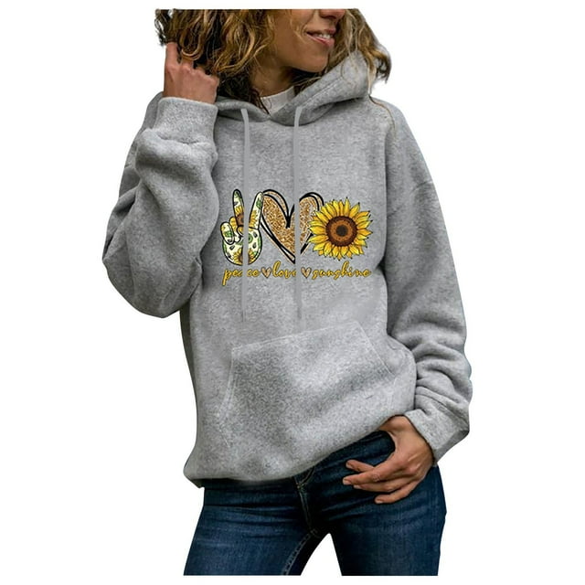 Fgnfyis Chandail à Capuchon d'Hiver pour Femmes, Décontracté, Imprimé, Manches Longues, Col Rond, Haut avec Poche, Chandails à Capuchon pour Femmes, Gris, P