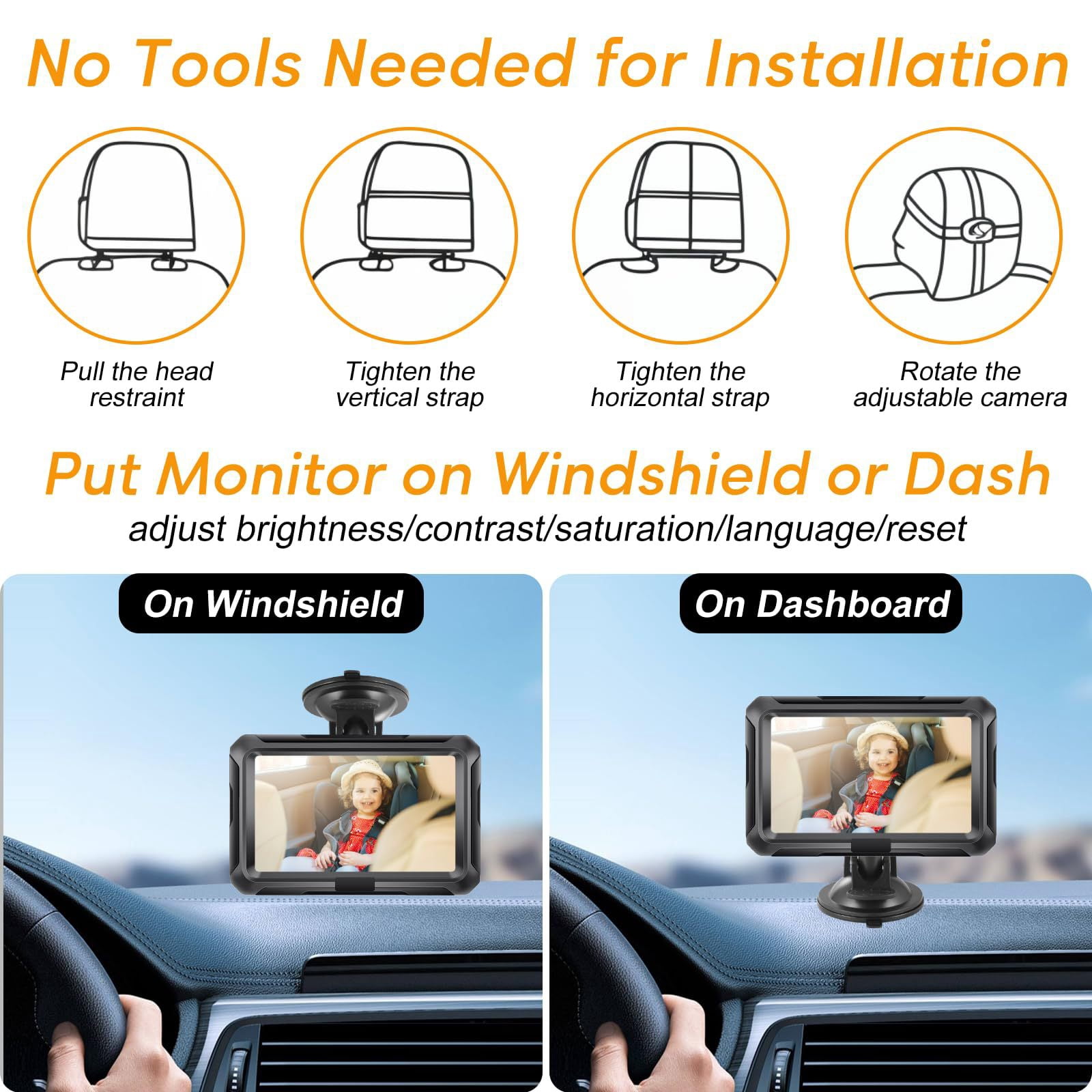 DXIMRX Baby Car Back Seat Camera, 4.3" HD 1080P Monitor Screen Camera Night Vision Infant Mirror