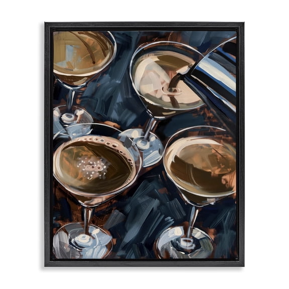 Stupell Industries Pouring Espresso Martini Food & Beverage Painting Black Floater Framed Canvas Art Print Wall Art, 17 x 21