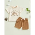 thumbnail image 4 of Toddler Baby Boy Summer Clothes Set 6 12 18 24 Months 2T 3T 4T Tractor Letter Print Short Sleeve T-Shirt Elastic Waist Solid Shorts Outfit Sets, 4 of 9