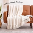 thumbnail image 2 of Chanasya Textured Knitted Super Soft Throw Blanket with Tassels Warm Cozy Lightweight Fluffy Woven Blanket for Bed Sofa Chair Couch Cover Living Bed Room Off White Throw Blanket (50x65 Inches) Cream, 2 of 10