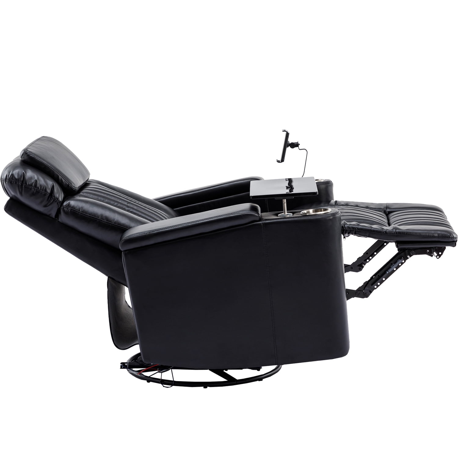 Kadyn 270° Power Swivel Rocker Recliner, PU Leather Recliner Chair with LED Light Strip, Cup Holder and 360° Swivel Tray Table, Modern Power Swivel Recliner with Cell Phone Holder, Black Kadyn 270° Power Swivel Rocker Recliner, PU Leather Recliner Chair with LED Light Strip, Cup Holder and 360° Swivel Tray Table, Modern Power Swivel Recliner with Cell Phone Holder, Black