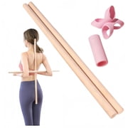 2PCS Natural Wooden Yoga Posture Stick - 50cm Portable Humpback Correction Bar with Buckle, Open Shoulder Back Stretching Tool for Yoga, Dance & Fitness (Beige)