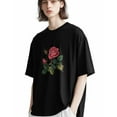 thumbnail image 5 of Men's T-Shirt Three Roses Flower Bud Green Leaf Plant Embroidery Style Short Sleeve Casual Tee Classic Crew Neck T-Shirt for Men, S, 5 of 7