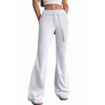 thumbnail image 2 of Women'S Wide Waistband Sweatpants Trendy Baggy High Waisted Casual Trousers Flare Leg Pant White L, 2 of 7