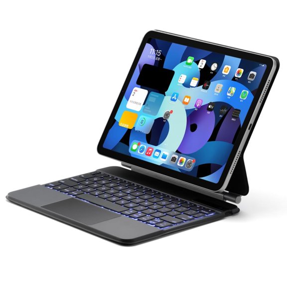 STYU Magnetic Keyboard Case Compatible with iPad Pro 11 inch M4 Keyboard Case with Backlight Touchpad Floating Cantilever Stand Backlit Keyboard Compatible with iPad Pro 11",White