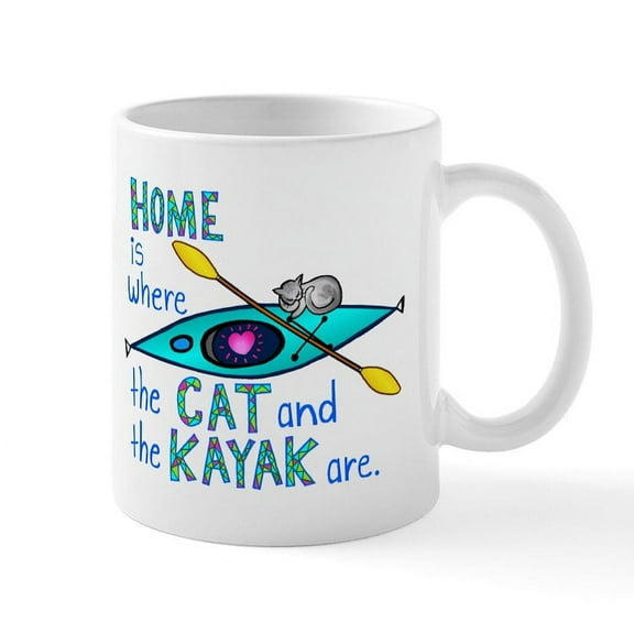 CafePress - Home Is Where The Cat And The Kayak Are Mug - 11 oz Ceramic Mug - Novelty Coffee Tea Cup