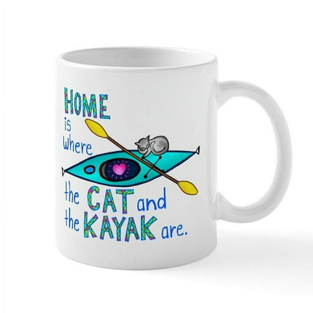 

CafePress - Home Is Where The Cat And The Kayak Are Mug - 11 oz Ceramic Mug - Novelty Coffee Tea Cup