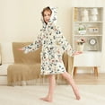thumbnail image 2 of FORMRS Niños Bathrobe Unisex Hooded Robe Soft Plush Pajamas Sleepwear, Size 10-12T, Beige Leaves Plaid, 2 of 7