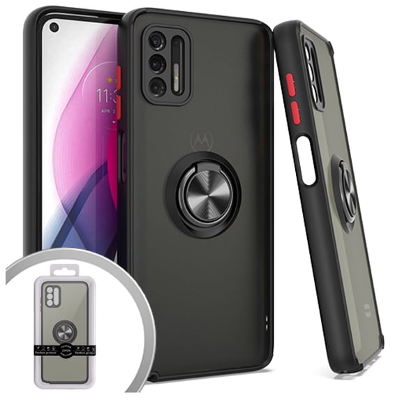 For Motorola Moto G Stylus XT2115DL 4G 2021 O-Ring Cover Phone Case Tempered Glass - Black