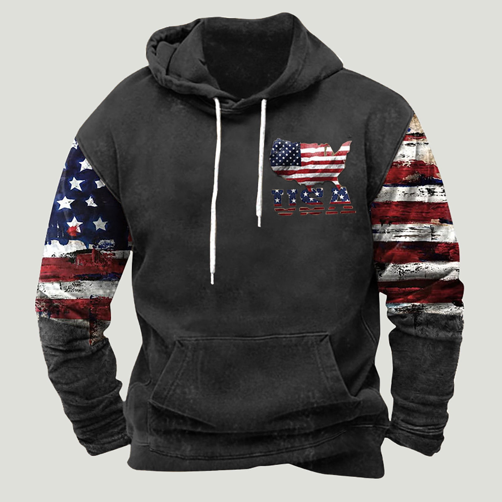 DDAPJ pyju Mens Independence Day Sweatshirts American Flag Graphic Pullover Hoodies Drawstring Long Sleeve Patriotic Hoody Tops Black L