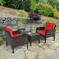 thumbnail image 4 of Patiojoy 3PCS Outdoor Patio Rattan Wicker Conversation Set W/ Red Cushions Red, 4 of 8