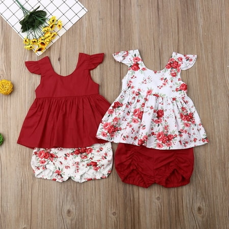 

2PCS Newborn Baby Girls Kids Summer T-Shirt Tops Short Pants Outfits Set