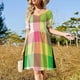 thumbnail image 4 of Vestido de manga corta con estampado de cuadros rosas y verdes, vestido morado, vestido de noche, ropa de playa, 4 of 7