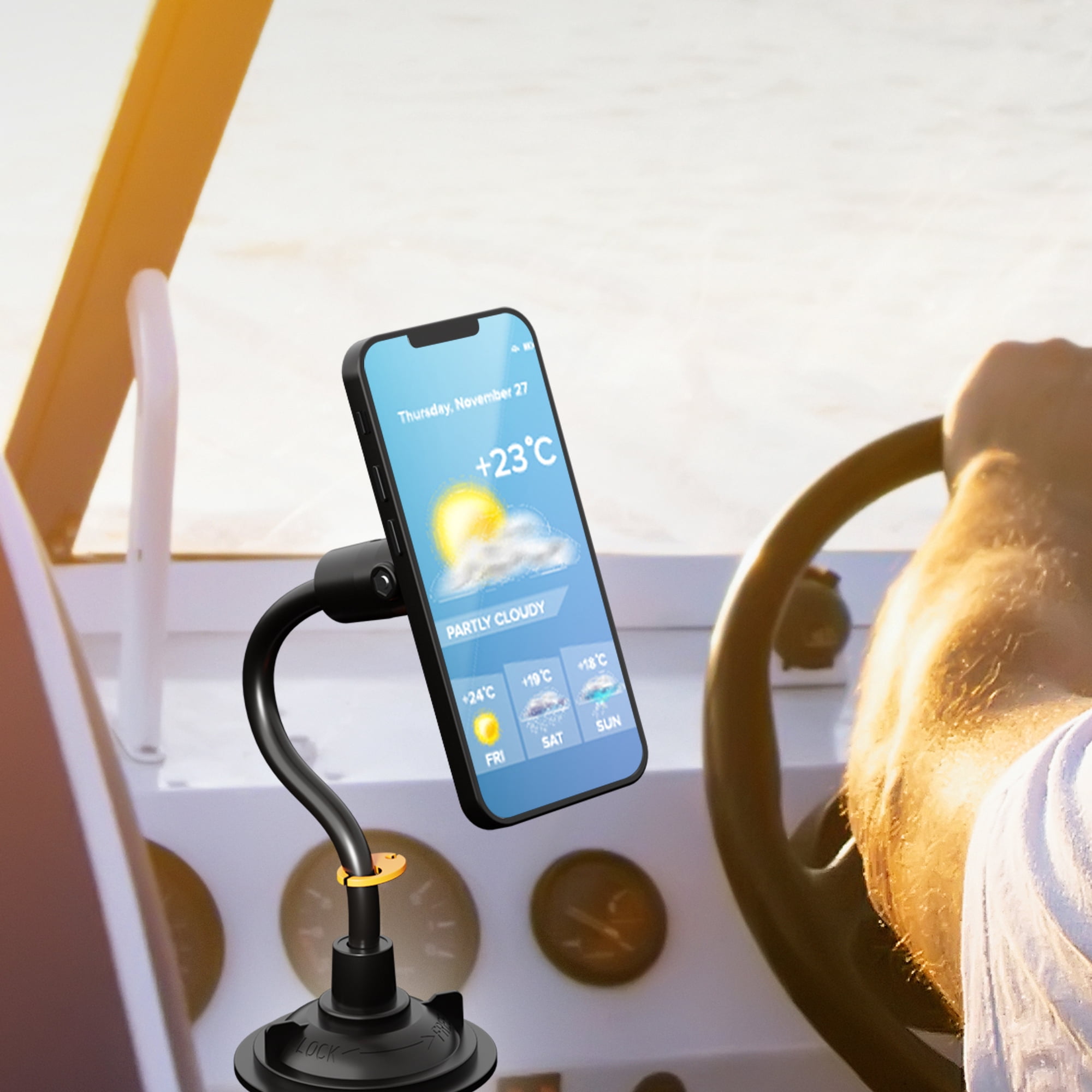 Armor All Universal Magnet Phone Mount With Gooseneck Cupholder, Turns 360 Degrees, Twist to Lock, Magnetic Strong Plate