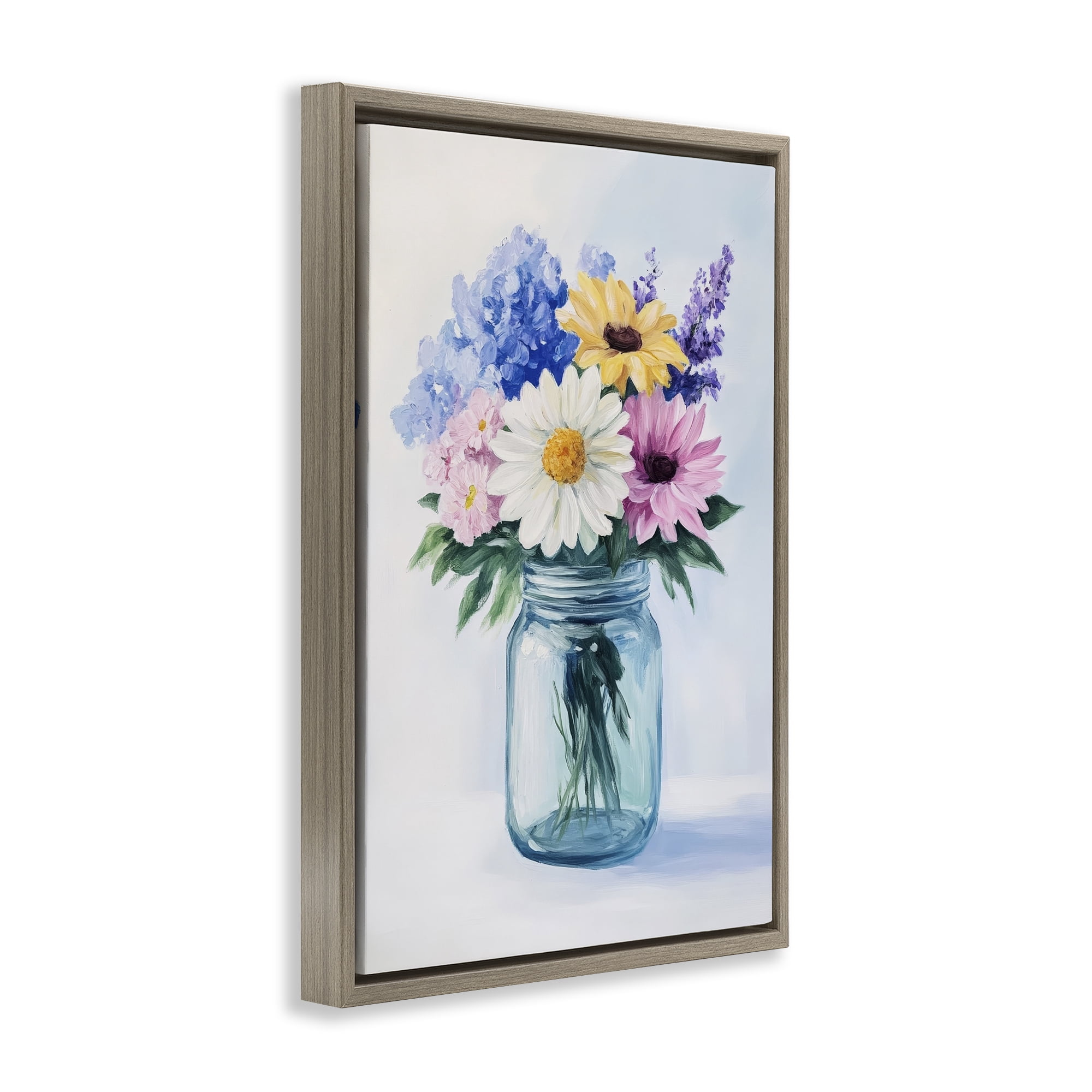 Stupell Industries Country Jar Wildflower Bouquet Brown Framed Floater Canvas Wall Art, design by Petal Prints Design