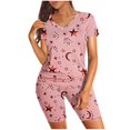 thumbnail image 1 of WILLBEST Womens Jeans Women's Gradient Print Short Sleeve V Neck Two Piece Outfits Shorts Set Slacks, 1 of 3