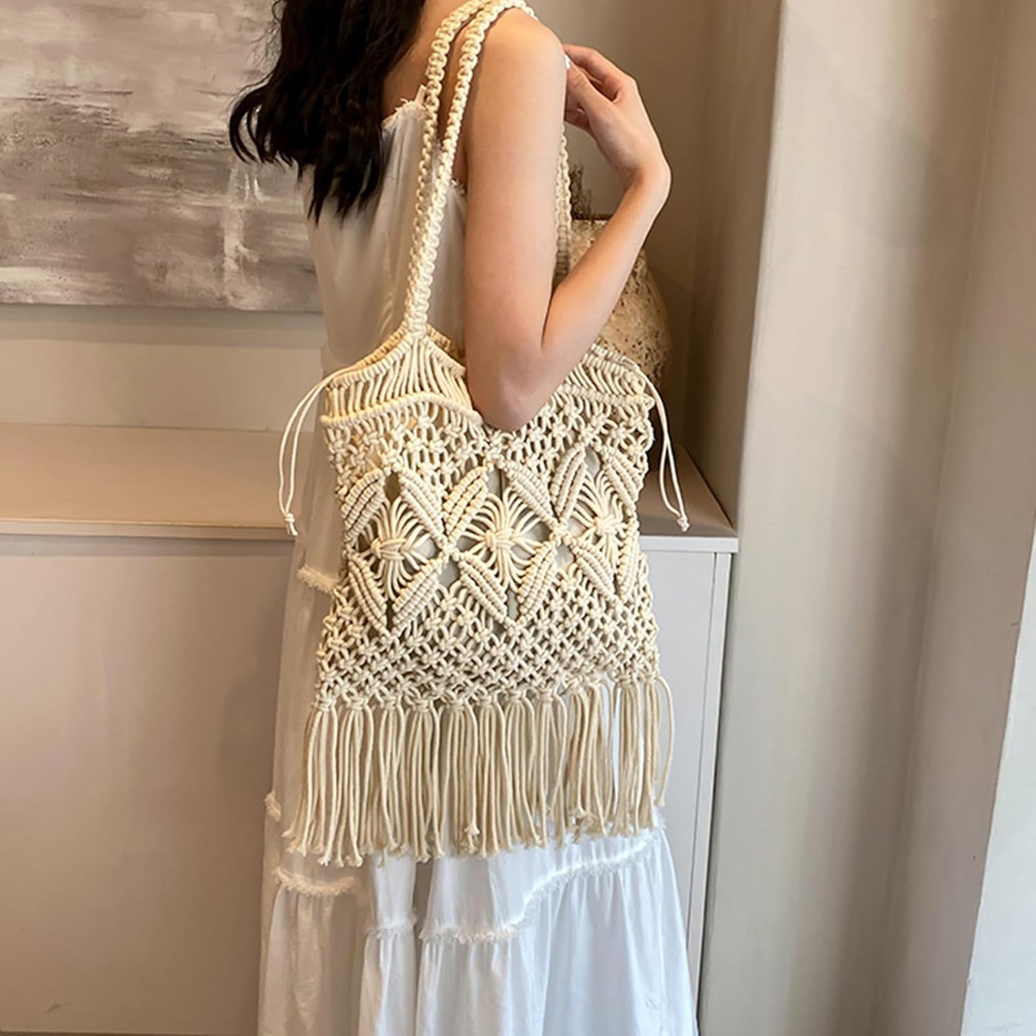 Beach Bag for Women Crochet Bag Large Woven Tote Bag Brown Beach Bags Straw Handbags for Womens