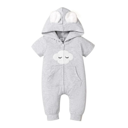 

Binmer Toddler Kids Baby Short Sleeve Zipper Hooded Casual Long Romper Cute Romper