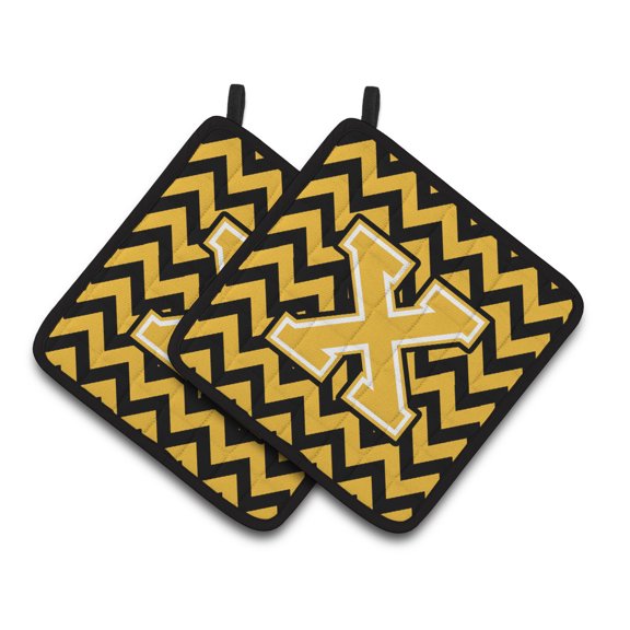 Caroline's Treasures CJ1053-XPTHD Letter X Chevron Black and Gold Pair of Pot Holders, 7.5HX7.5W, multicolor