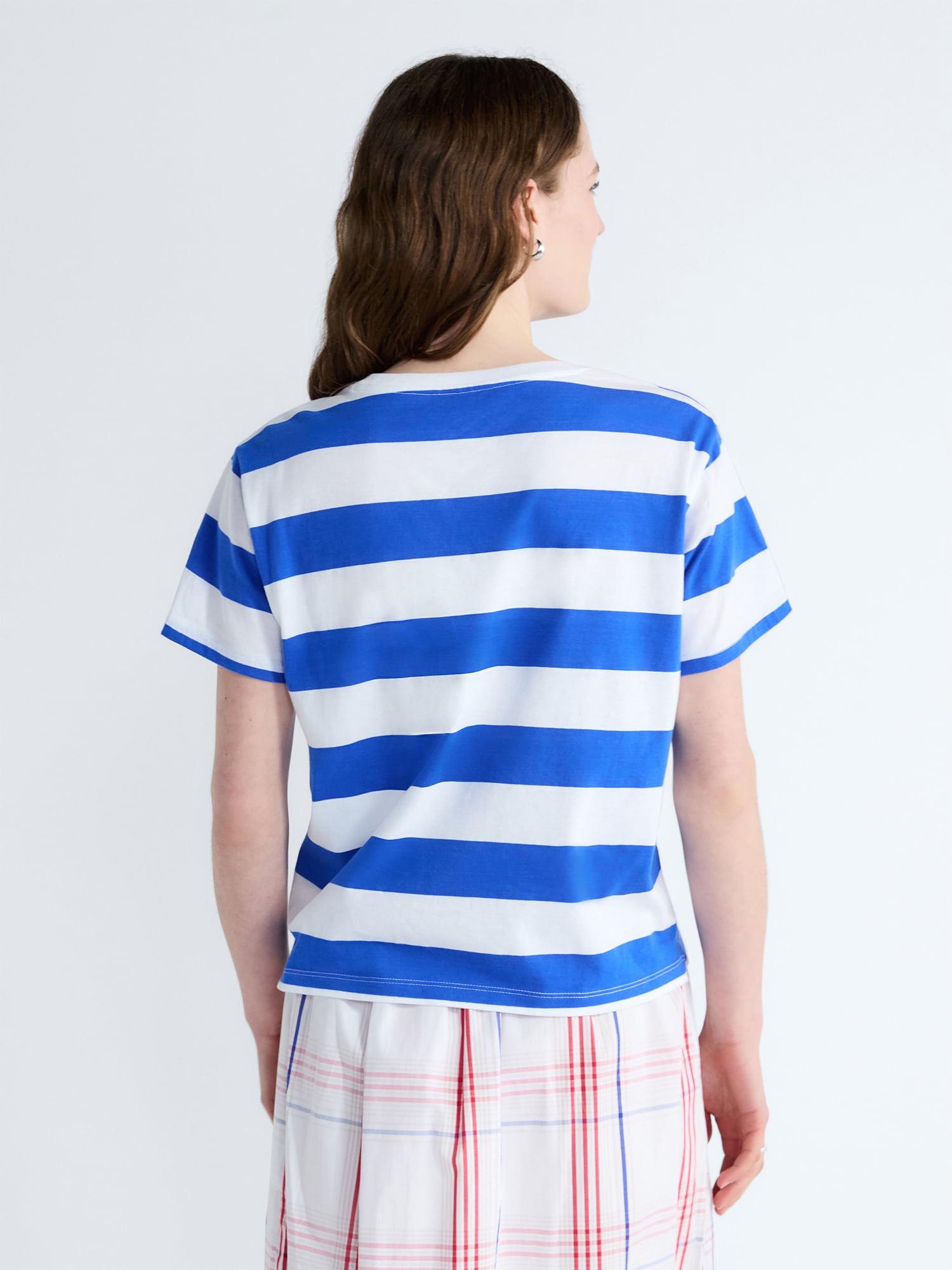 Free Assembly Women's Cotton Cropped Boxy Tee with Short Sleeves, Sizes XS-4X