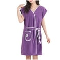 thumbnail image 2 of Clearance! Horkkom Robes for Women Plush Short Cinched Waist Strapped Bathrobe V Neck Soft Color Block Nightgowns With Pocket, Gifts for Women, 2 of 5