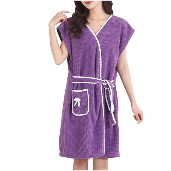 Soft Shawl Collar Bathrobe for Women, Fleece Soft Lightweight Plush Long Robe Warm and Comfy to Wear Purple Free Size