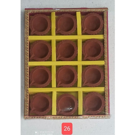 Avador Handmade Clay Diya Indian Puja Oil Lamp, Mitti Diya Lamp Engraved Design Diya for Diwali Pooja (Pack of 12)