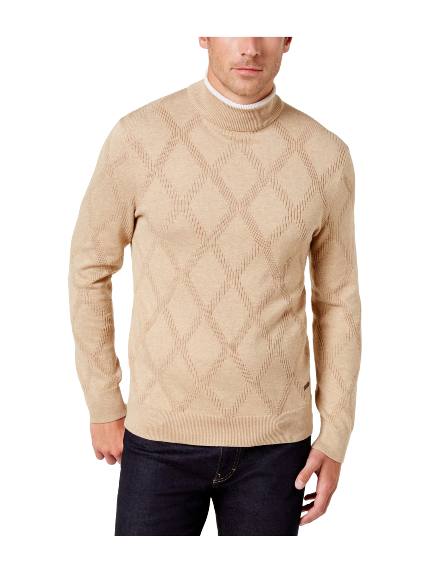 Tasso Elba - tasso elba mens pattern ribbed trim turtleneck sweater tan ...