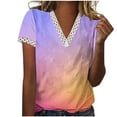 thumbnail image 2 of RT5YKing Mode Blouse d'Été pour Femmes Col en V Patchwork en Dentelle Manches Courtes Décontractée Imprimé Dégradé, 2 of 5