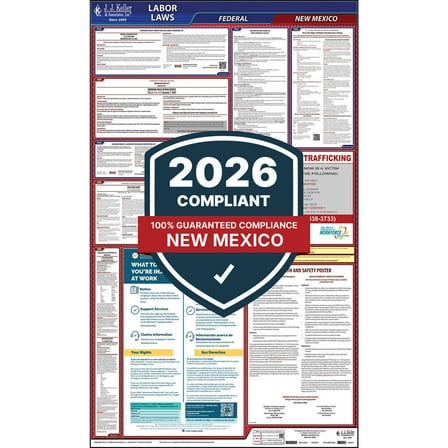 2025 New Mexico Labor Law Poster, All-in-One Compliant NM State & Federal Laminated Poster (24" x 40" English)