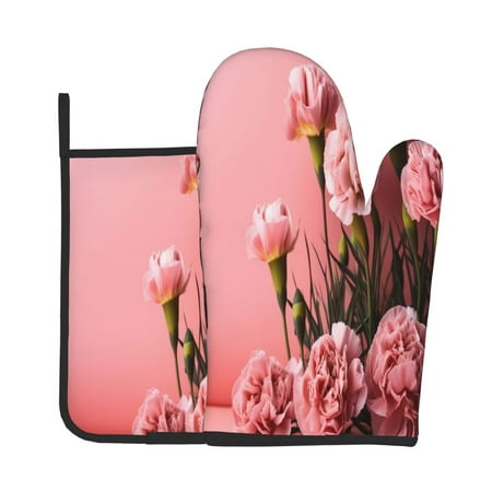 

Bingfone Delicate Pink Carnations A Print Oven Mitts Pot Holders Set 2 PCS for Kitchen for Cooking Grilling Baking BBQ Pot Holders Cook Essentials