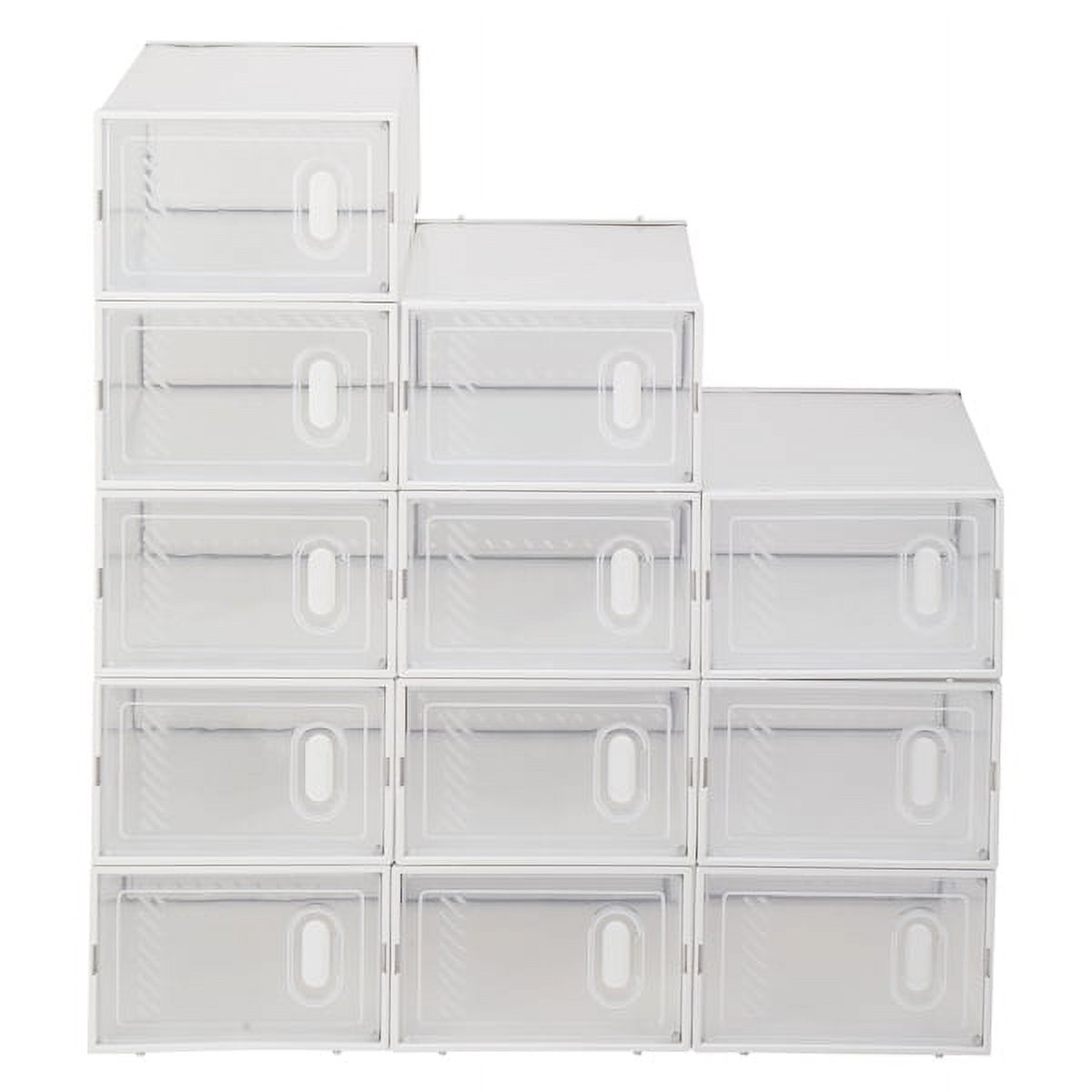 6-Pack Clear Plastic Stackable Shoe Boxes - PS Material, 13.4"x9.1"x5.5" with Clamshell Door for Closet/Entryway, Holds US 5-10 Shoes