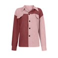 thumbnail image 3 of Ladies Corduroy Buttoned Cardigan Long Sleeve Lapel Loose Splicing Shirt Jacket, 3 of 6