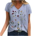 thumbnail image 1 of JeashCHAT Women Summer V Neck Tshirt Tops Trendy Casual Floral Print Loose Fit Blouse Short Sleeve Plus Size Workout Tunic Tees, 1 of 5
