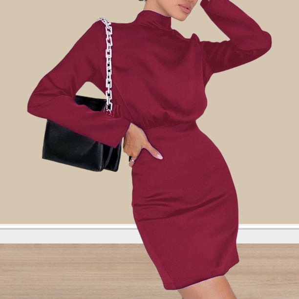 Vestido corto sin espalda para mujer vestido de otoño de manga larga para mujer traje diario con pajarita FLhrweasw Nuevo